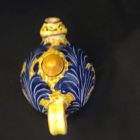 Blue and Yellow Ceramic Pottery with Ornate Patterns, Signed - Picture 5 of 7